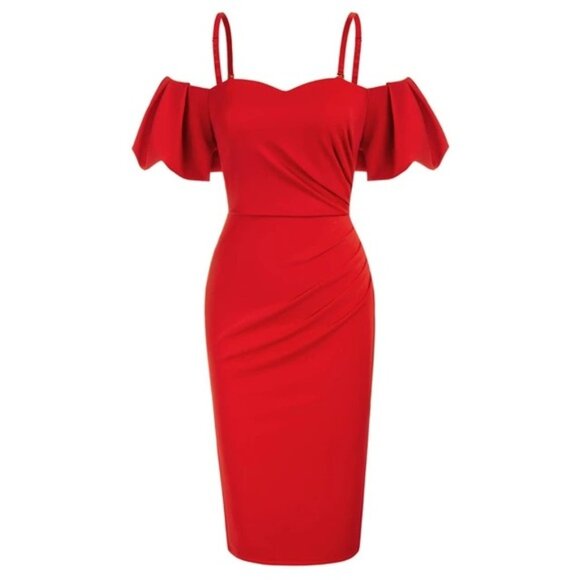 Belle Poque NWT Off Shoulder Lantern Sleeve Dress Size Medium - Picture 2 of 10